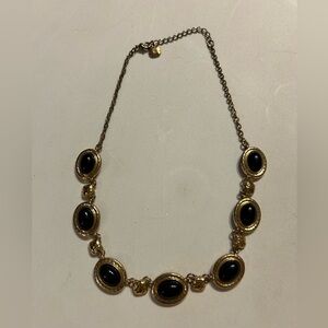 Monet Gold Plated and Black Cabochons Choker Necklace